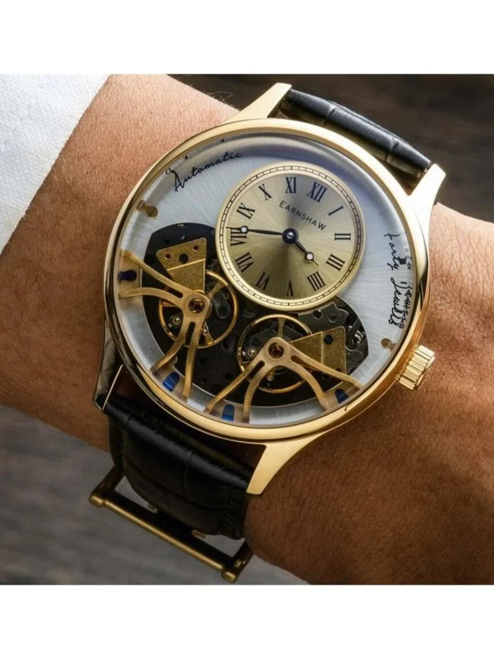 NWT Thomas Earnshaw Scientists Faraday Double Barrel Gold-tone Dial Men's Watch